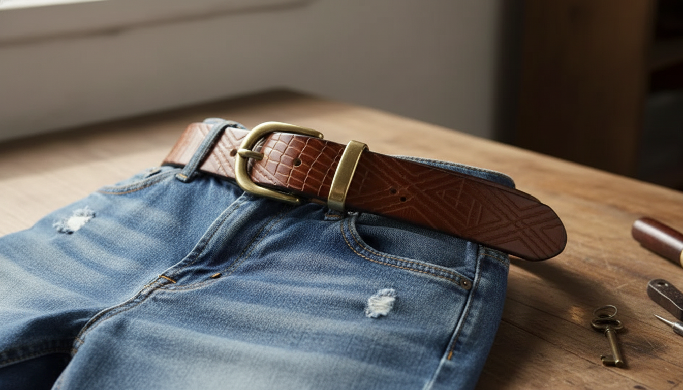 Genuine Leather Women’s Jeans Belt with Copper Buckle