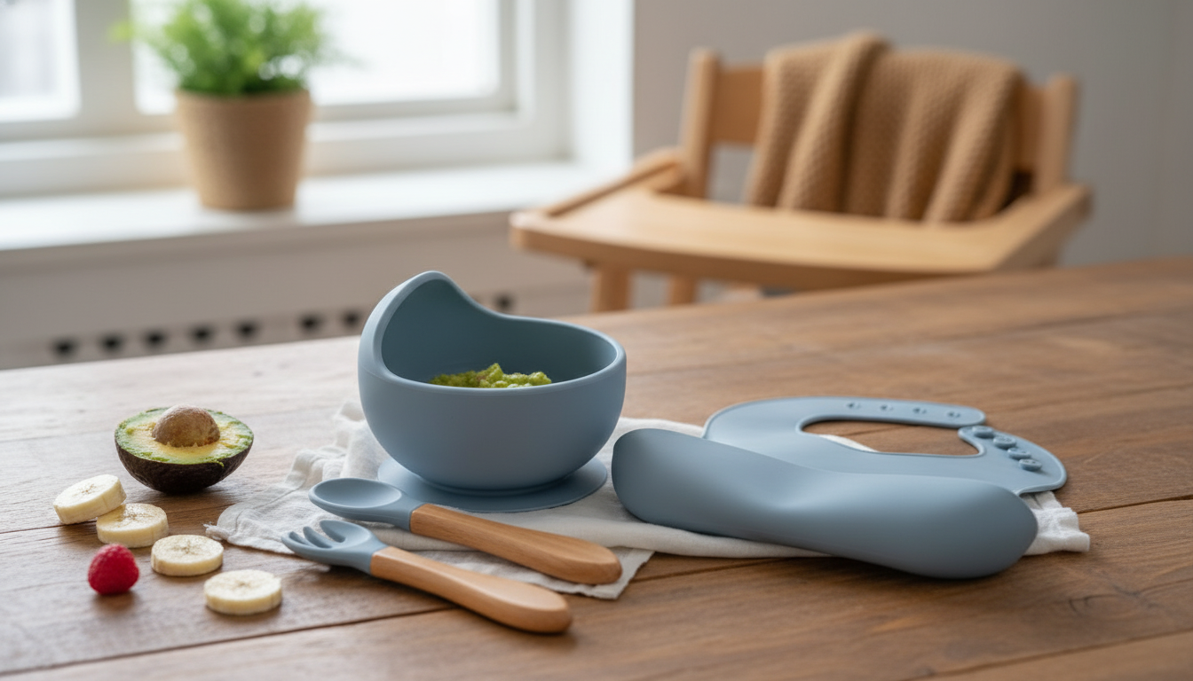 Silicone Baby Feeding Set: Bib, Bowl, Fork & Spoon