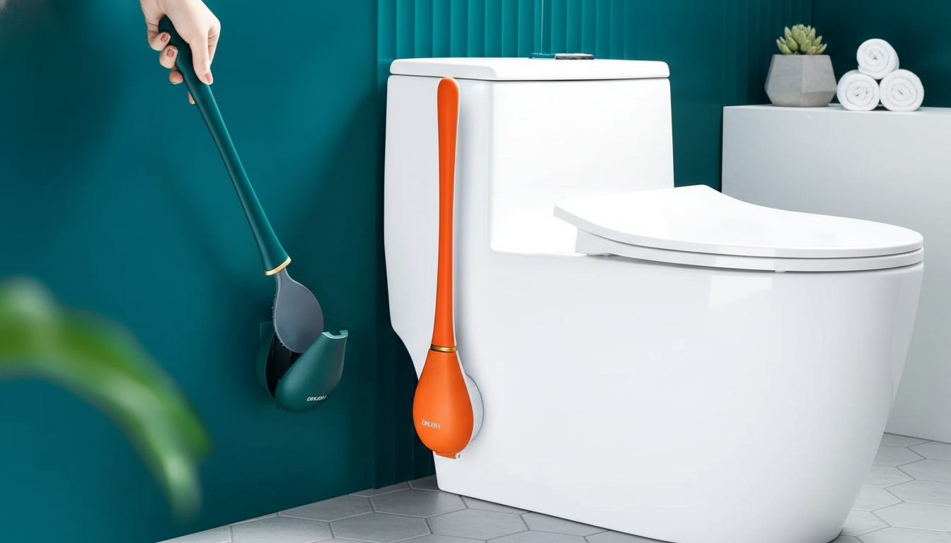Wall-Mounted Silicone Toilet Brush with Auto Holder