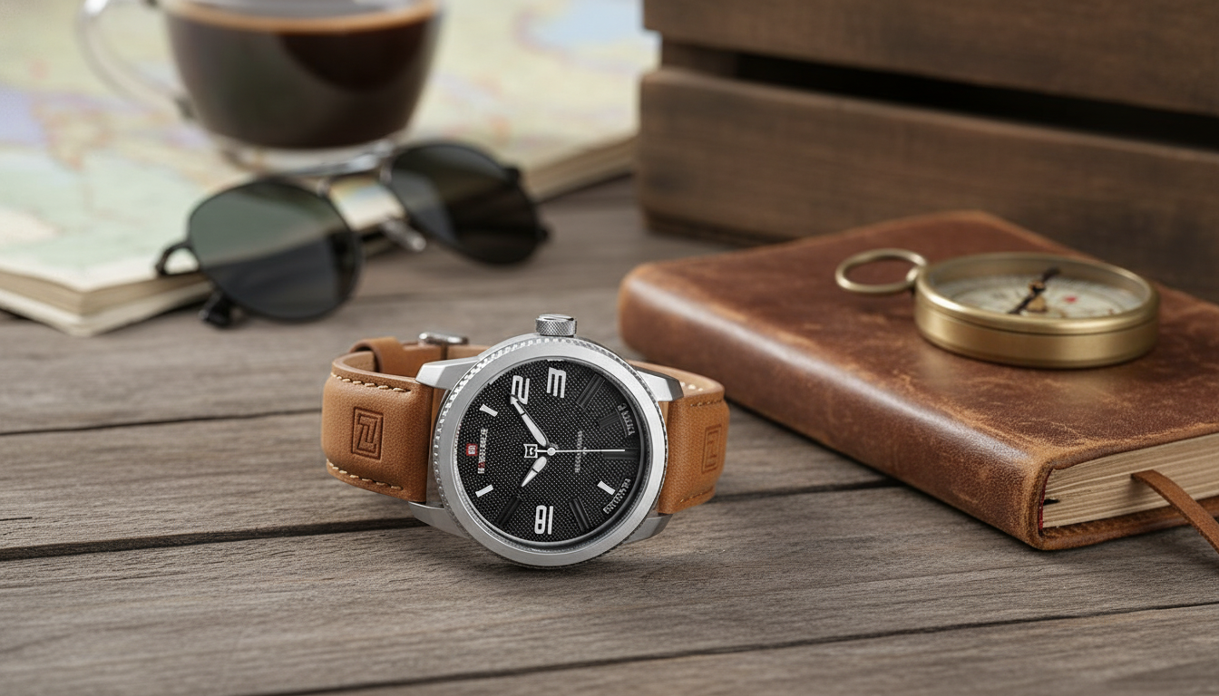 Men’s Waterproof Quartz Watch: Leather Strap, Luminous