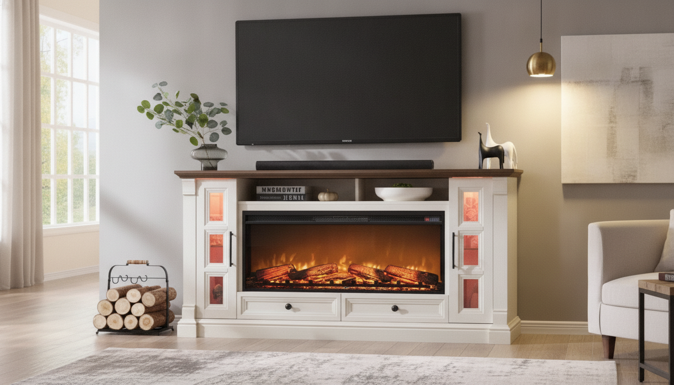 Farmhouse Electric Fireplace TV Stand for 80-Inch TVs