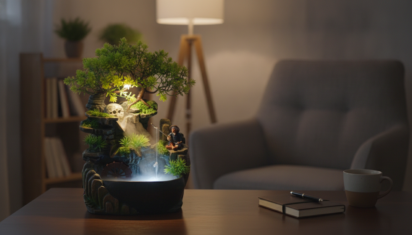 Quiet Resin Tabletop Fountain with LEDs for Small Spaces