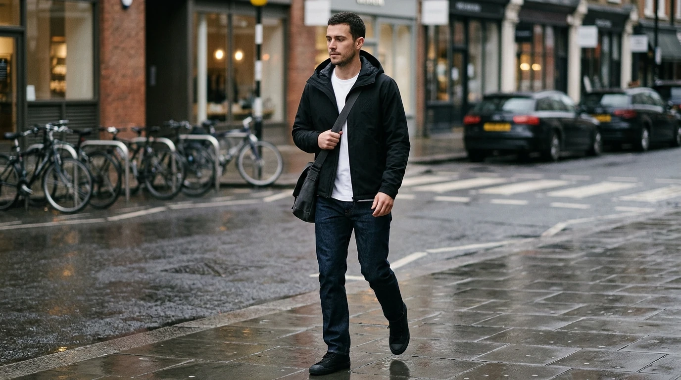 Levi’s Black Hooded Jacket: Embroidered Logo, Daily Layer