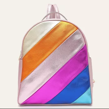 Shiny Metallic Vegan Leather Backpack: Big Capacity