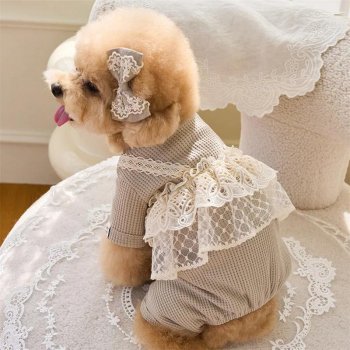 Soft Waffle Lace Jumpsuit Pajamas for Small Pets